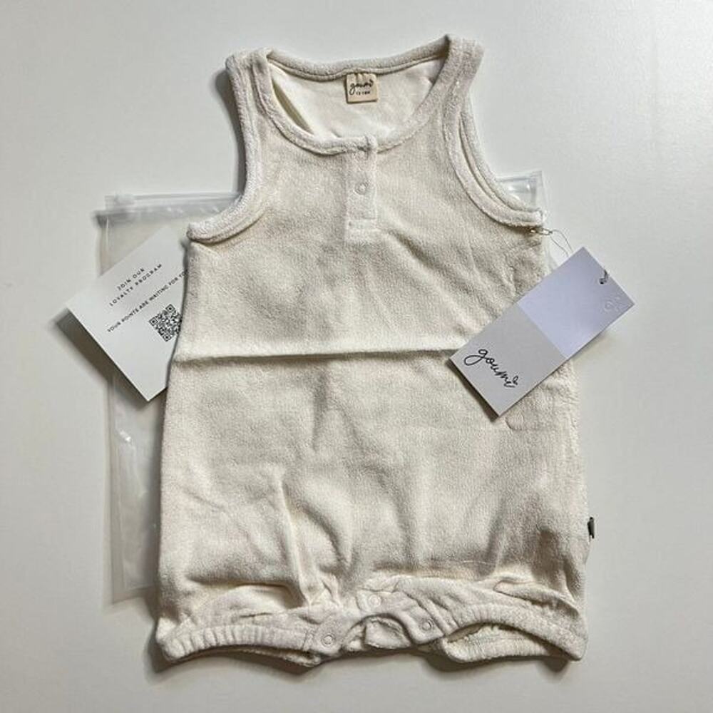 NWT Goumi Kids Cloud Terry Baby Romper SZ 12-18 mo White Bamboo Organic